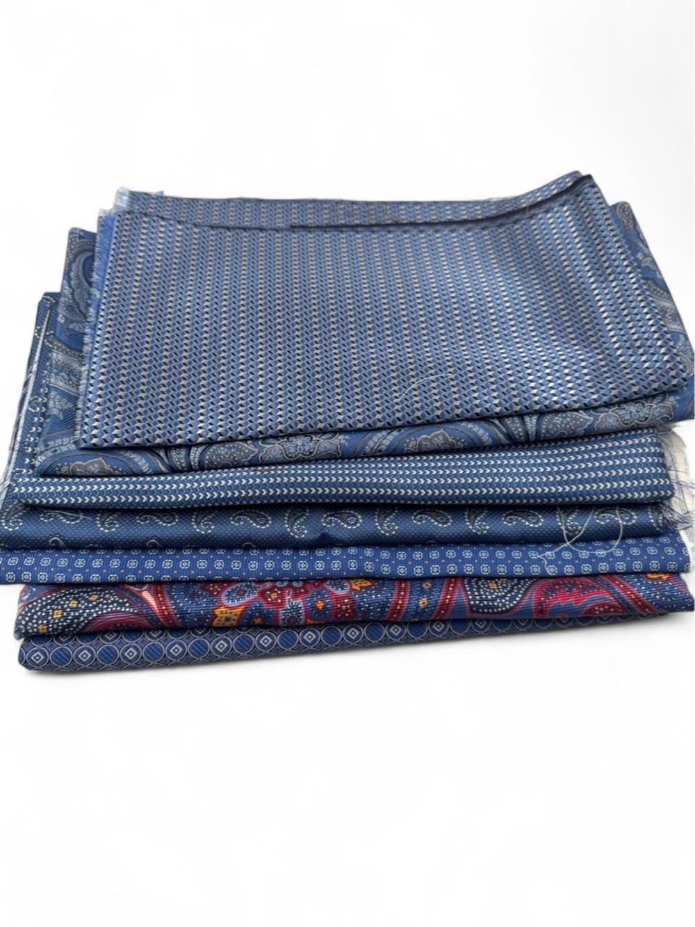 7pc bundle lot blue multicolor 100% Italian silk fabric remnants